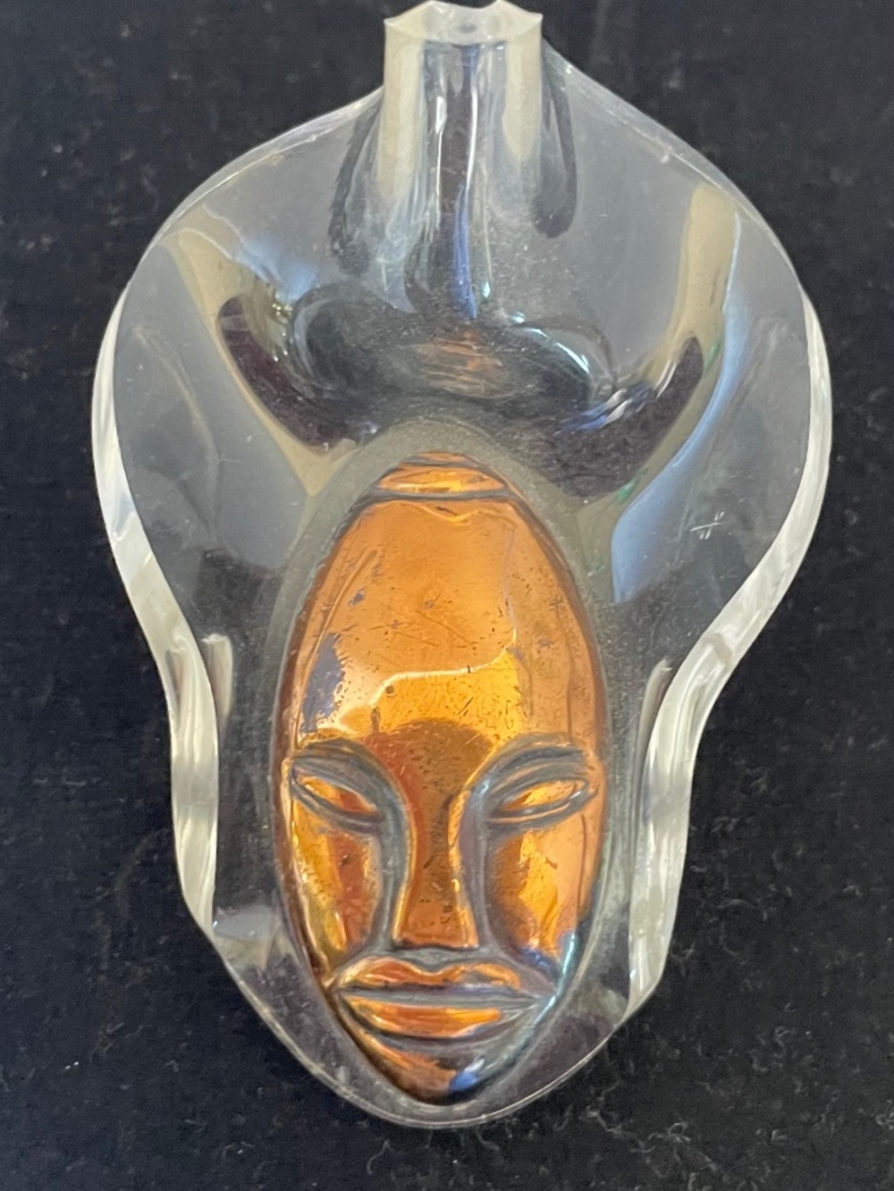 Vintage 1940's Elzac Handler Bonnet Head Lucite and Copper Tribal  Mask Brooch